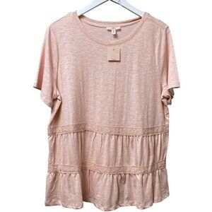 Pink Tiered Tee M/L Lace T-shirt Como Vintage NWT Short Sleeve Artsy